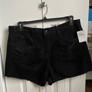 Good American Shredded Denim Black Shorts - NEW WITH TAGS